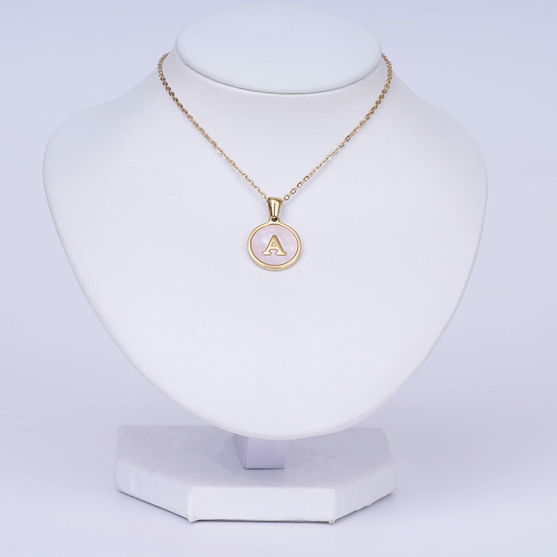 ins Cross-border European and American 18k round pink shell stainless steel letter pendant, foreign trade titanium steel letter necklace for women pic 11