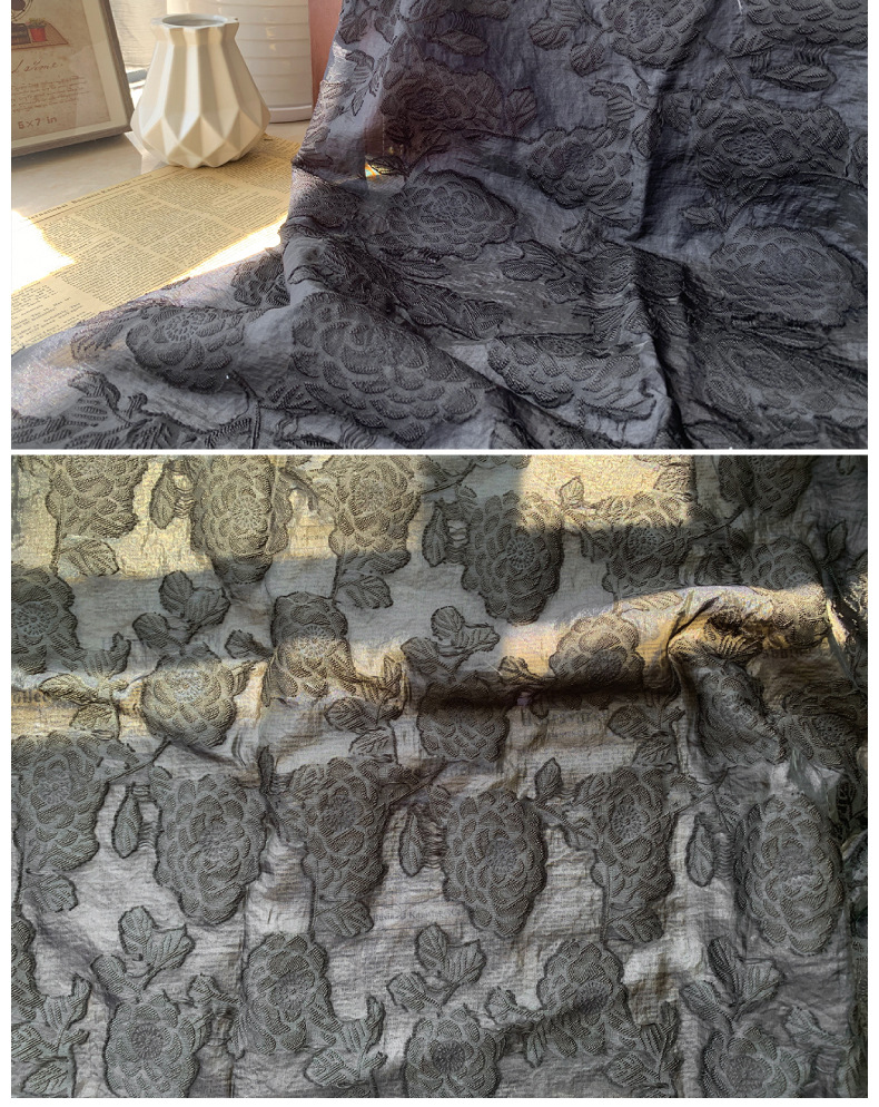 欧根纱浮雕提花纱剪花纱面料挺括蓬蓬裙连衣裙衬衣布料春夏花朵详情17