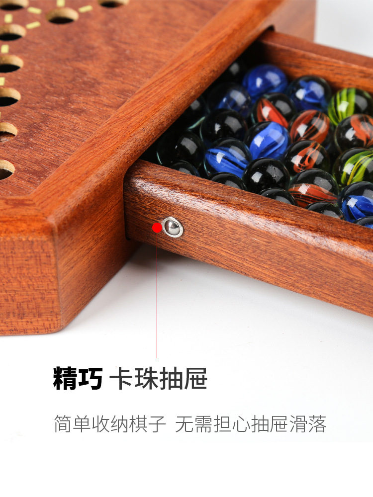 跳棋玻璃球木质桌上游戏棋牌厂家直销竞技益智玩具抽屉式便携收纳详情20