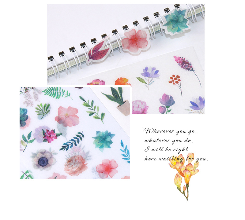 原创创意手账贴艳丽彩色花朵植物水彩清新素材和纸贴纸6张入详情16