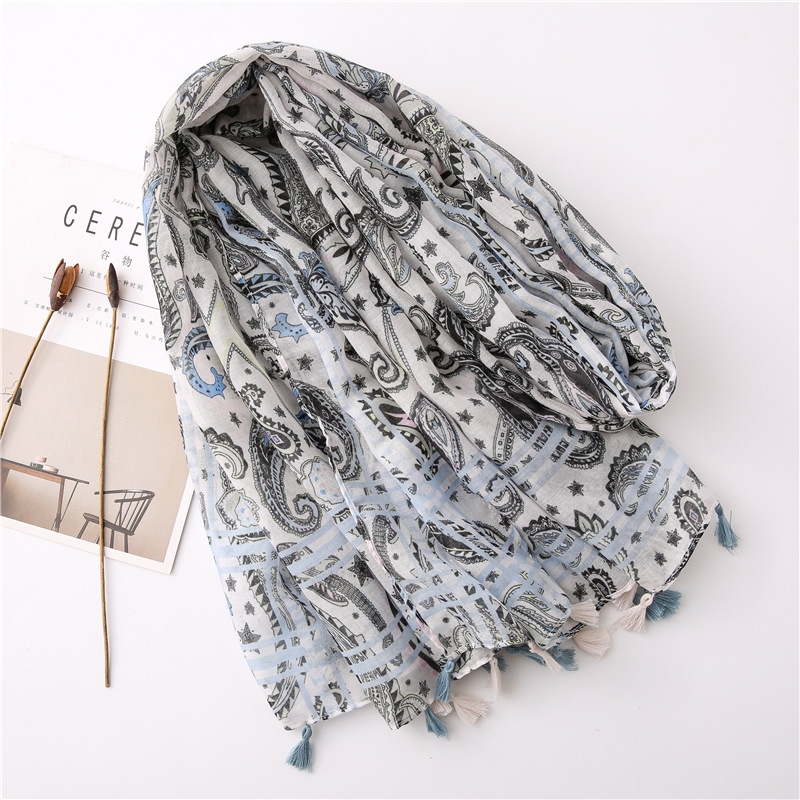 Japanese-style artistic and fresh cotton and linen scarf, retro patchwork Bohemian cashew print silk scarf, beautiful sun protection scarf, whisker, Korean cotton dense Bali gauze scarf shawl pic 29