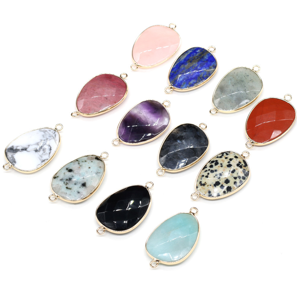 DIY jewelry making and wholesale of natural semi-precious stone irregular teardrop-shaped cut flour crystal gold-plated edge connectors pic 16
