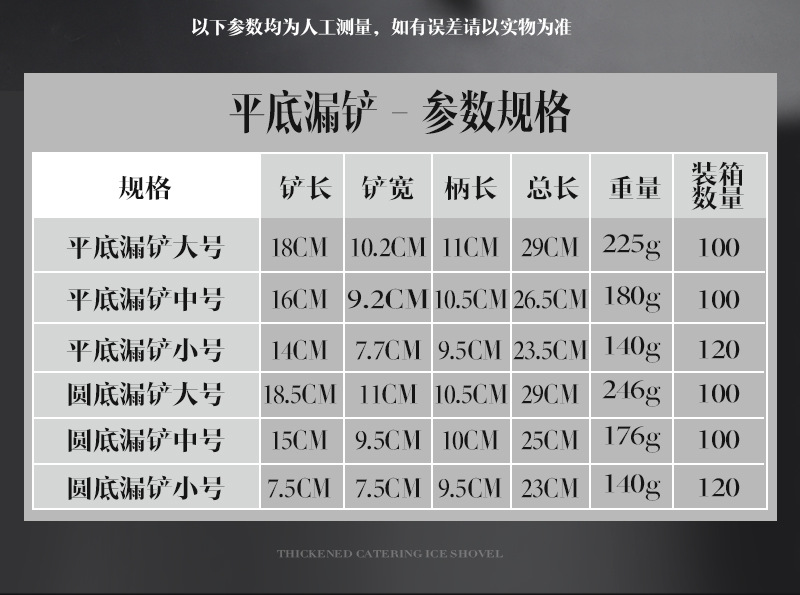 酒吧调酒用不锈钢冰铲过滤冰铲圆底平底漏水冰铲漏冰铲滤冰冰块铲详情6