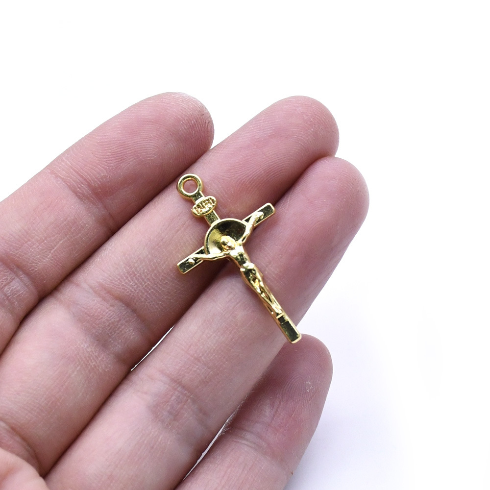 (10 pieces per pack) Cross pendant, gold DIY jewelry accessory, rosary necklace pic 7