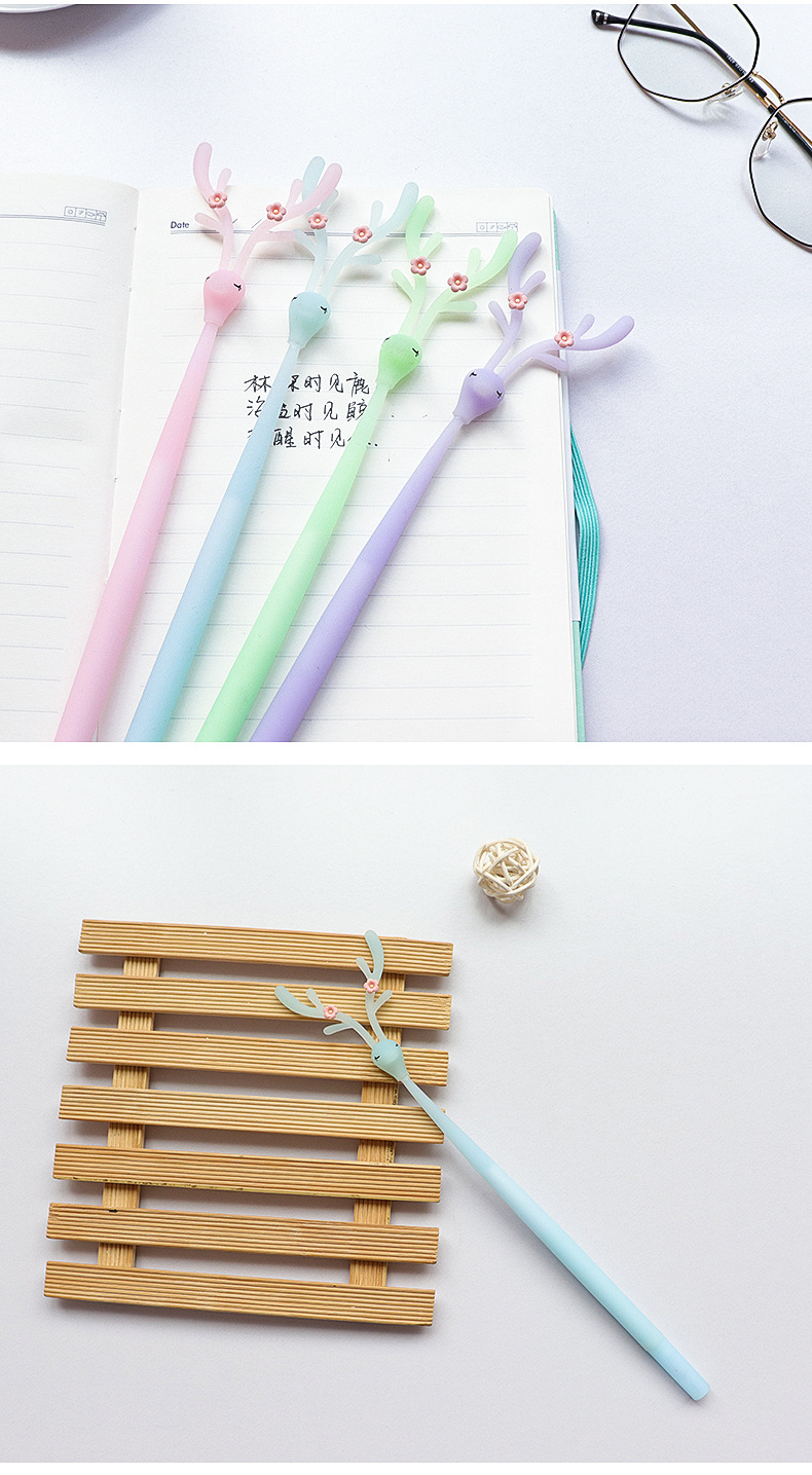 A light and fresh soft silicone deer pen barrel for children, primary and secondary school students, and teenage girls. A black pen core writing pen pic 9