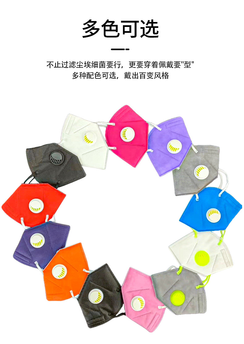 kn95 disposable protective civilian mask with valve outlet, multi-color independent packaging, anti-particle droplet folding pic 9