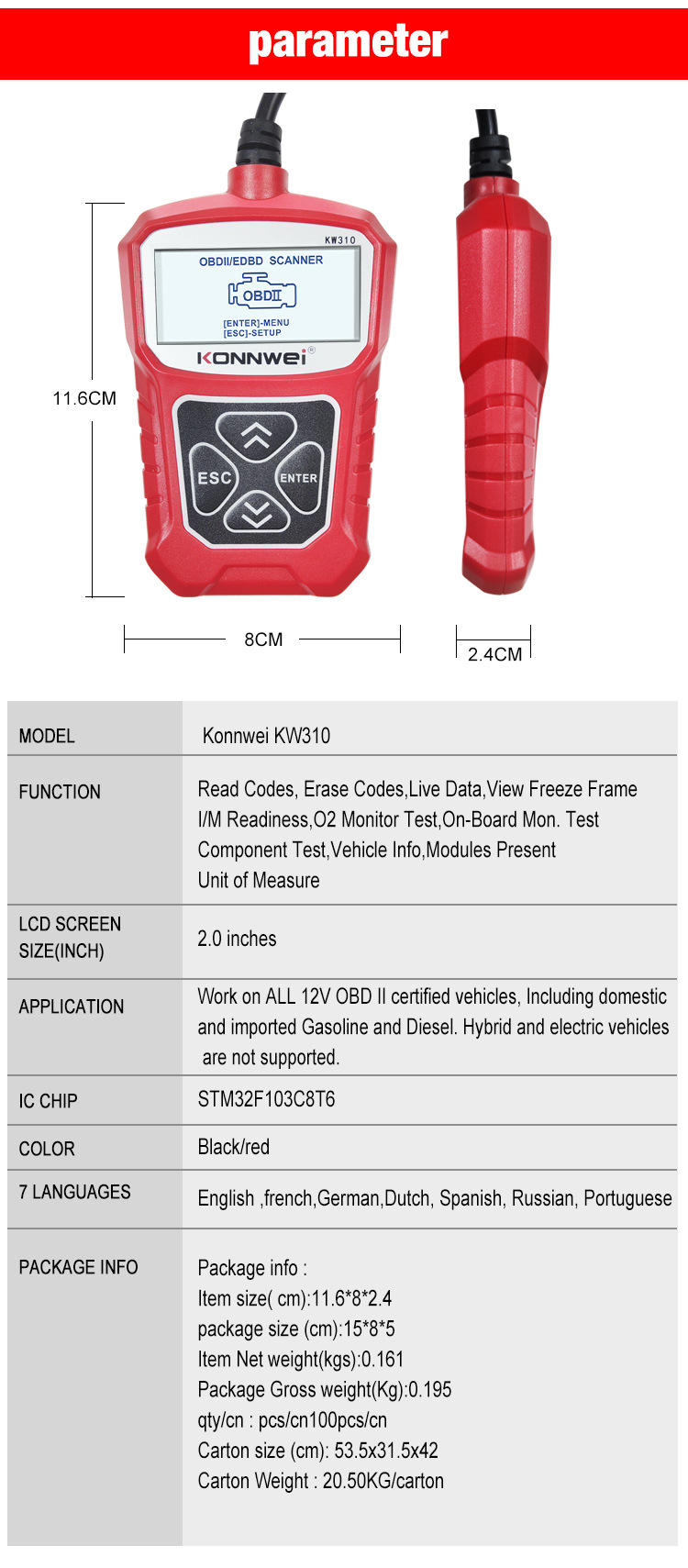 KONNWEI KW310 obd automotive fault detector Automotive diagnostic tool code reading Card elm327 obd2 pic 12