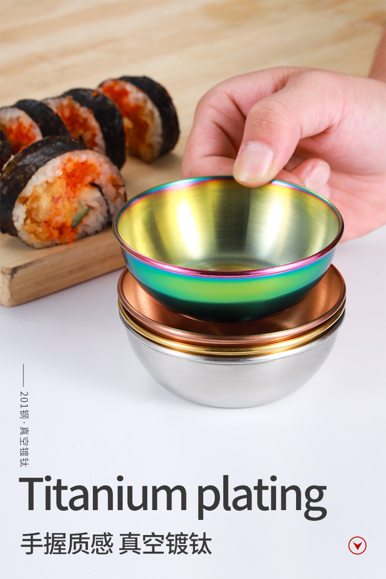 Stainless steel round small plates, golden sauce and seasoning plates, home, restaurant, kitchen soy sauce plates, Japanese dipping sauce plates pic 4