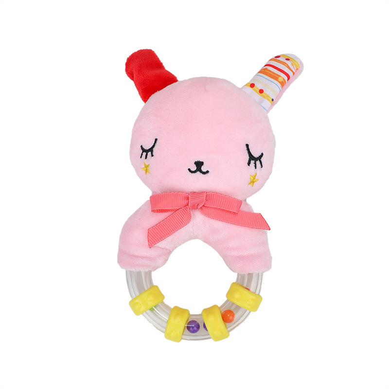 BBSKY baby cartoon animal plush doll, colorful beads, hand-held bed, bell ring, rubber particles, bell ring, round handle pic 14