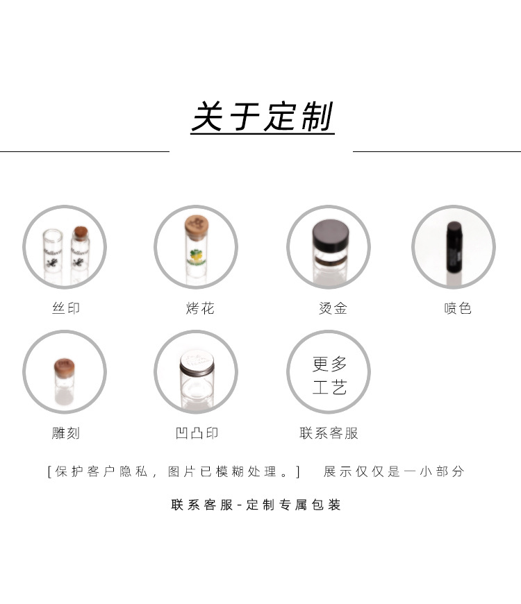 Longchuan 30mm new packaging straight-mouth glass bottle, transparent wood-grain cap small bottle, food-grade empty round bottle pic 3