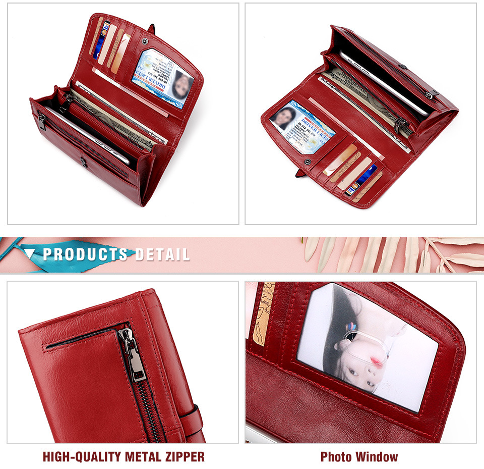 外贸新款欧美女士真皮钱包RFID长款拉链钱夹大容量头层牛皮女手包详情33