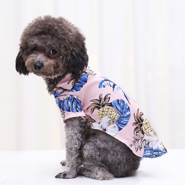 Pequeño y mediano perro playa piña camisa hawaii mascota perro gato golden hair primavera verano fino ropa artículos pic 23