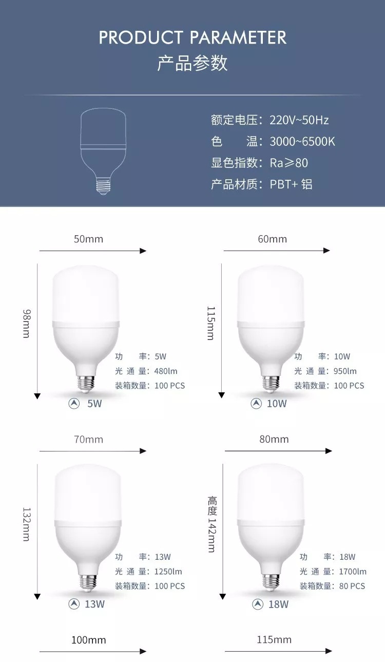 银利达照明led灯泡e27螺口家用白光节能灯螺旋家用超亮厂房照明灯详情8