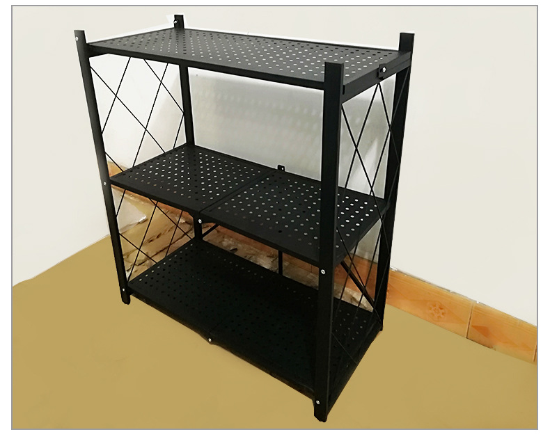 The folding storage rack is made of five layers of black steel pipes welded and assembled for storing sundries, books and kitchenware pic 13