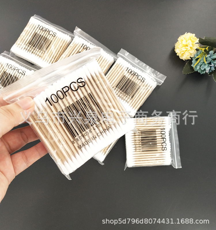 【 Zone 1-8 】100 heads 【 Foreign Trade Cotton swabs 】20/ pack 480/ box Factory direct supply 100 bagged cotton swabs, wooden swabs, disposable double-headed cotton swabs, cotton swabs, degreased cotton swabs, 1 yuan pic 3