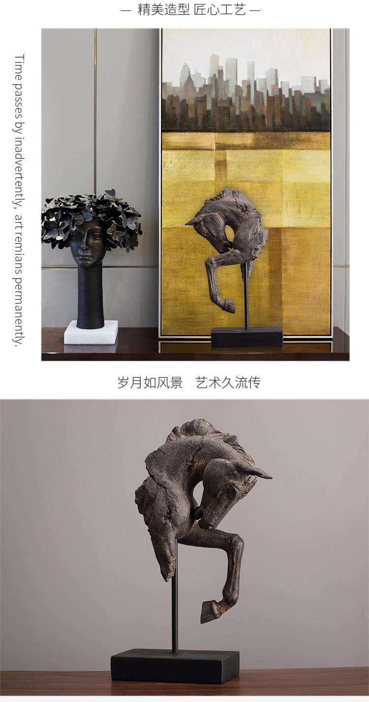 American-style antique general horse head decoration, home soft furnishings, resin ornaments, for living room, entrance hall and study pic 5