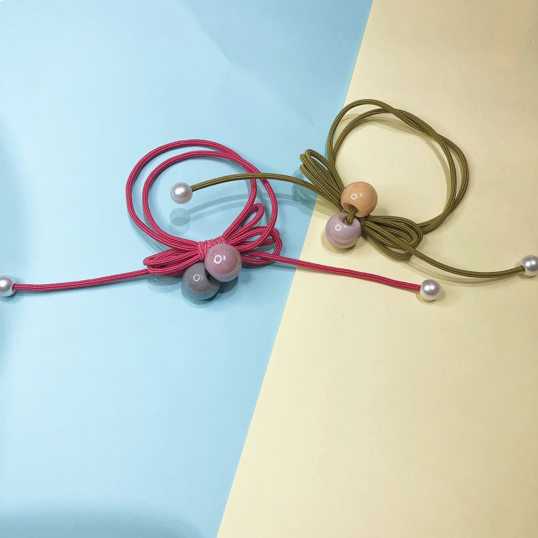 No. 113 hair tie Double Color Bead 100 per bundle, new double color bead hair band rubber band hair tie accessory, adult headwear Hundred tower leather cover ponytail hair tie wholesale pic 2