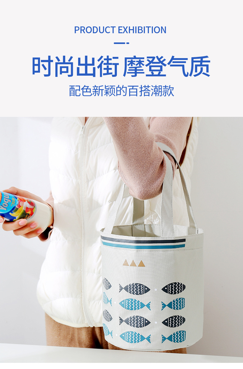 New hand-held drawstring bento bag, large-capacity fresh-keeping, heat-insulating and refrigerated lunch box bag, round bucket, thickened aluminum foil heat-insulating bag pic 12