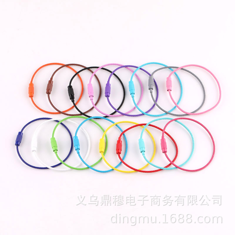 Metal colored spray-painted steel wire ring, steel wire rope rotating screw, key ring, key buckle diy bag pendant accessories pic 1
