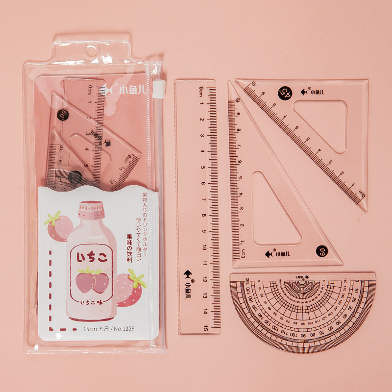 小鱼儿现货套尺四件套果味饮料套尺学生用品文具套装尺子直尺热卖详情2