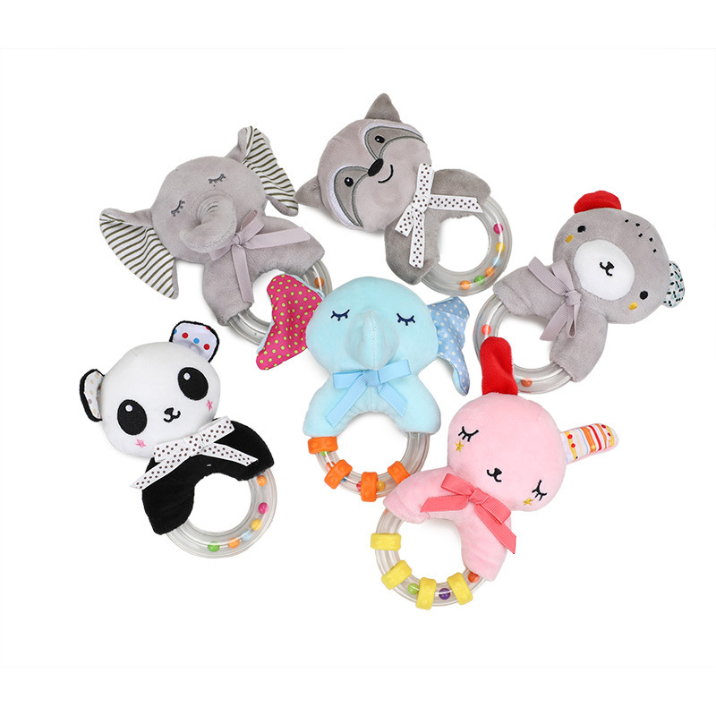 BBSKY baby cartoon animal plush doll, colorful beads, hand-held bed, bell ring, rubber particles, bell ring, round handle pic 13