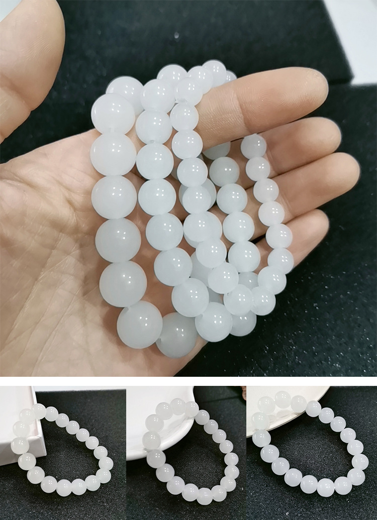 High-quality imitation Hetian white jade round bead bracelet, Hetian jade bracelet 8mm, 10mm, 12mm DIY bracelet pic 6