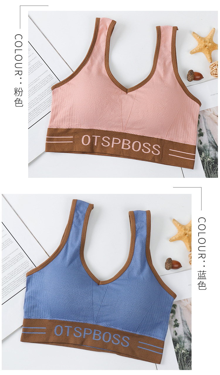 韩版无缝运动瑜伽文胸OT深V美背裹胸宽肩带撞色抹胸背心打底内衣详情26