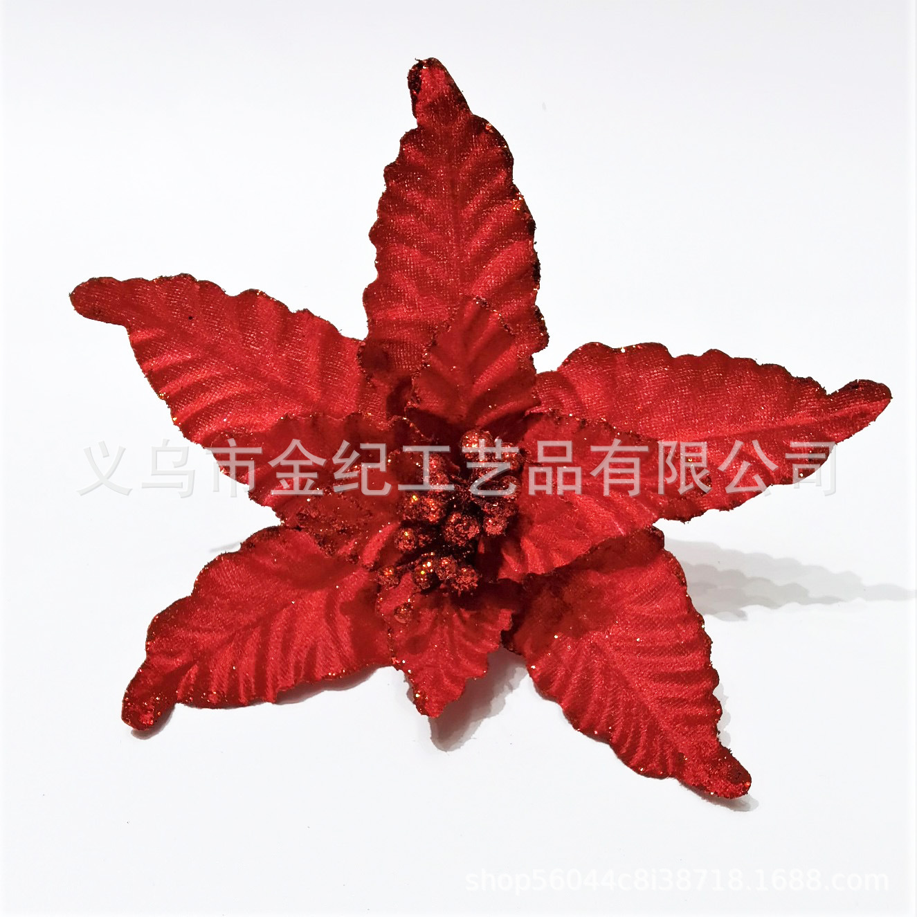 现货一品红金粉花圣诞节日装饰花 环藤条圣诞树装饰品 圣诞场景布置花饰 热销圣诞装饰品详情4