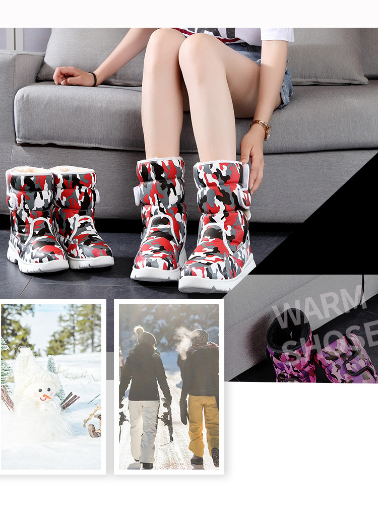 分销跨境魔术贴亲子儿童雪地靴防水防滑冬季中筒加绒加厚儿童冬鞋详情7