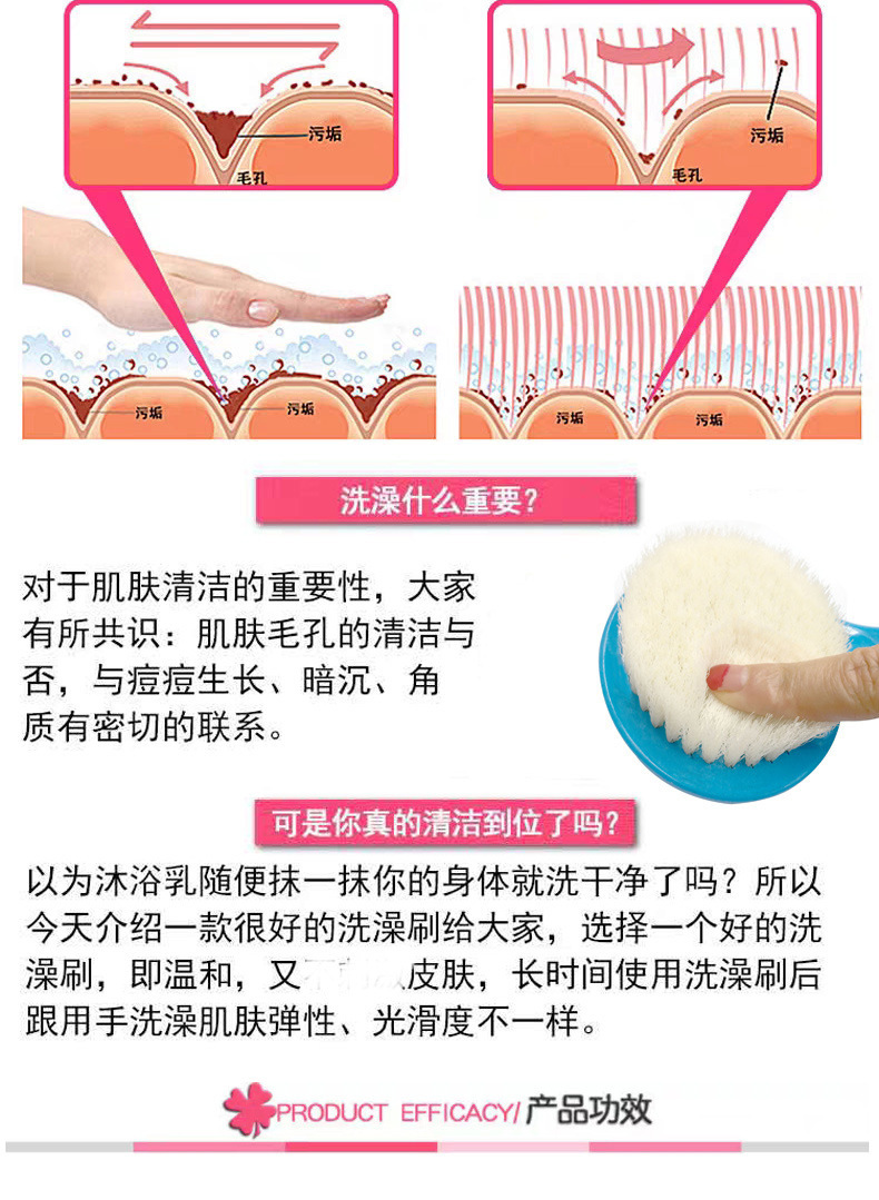 厂家直销洗澡刷搓澡巾洗浴用品搓背擦背刷弯曲长柄沐浴刷家用现货详情3
