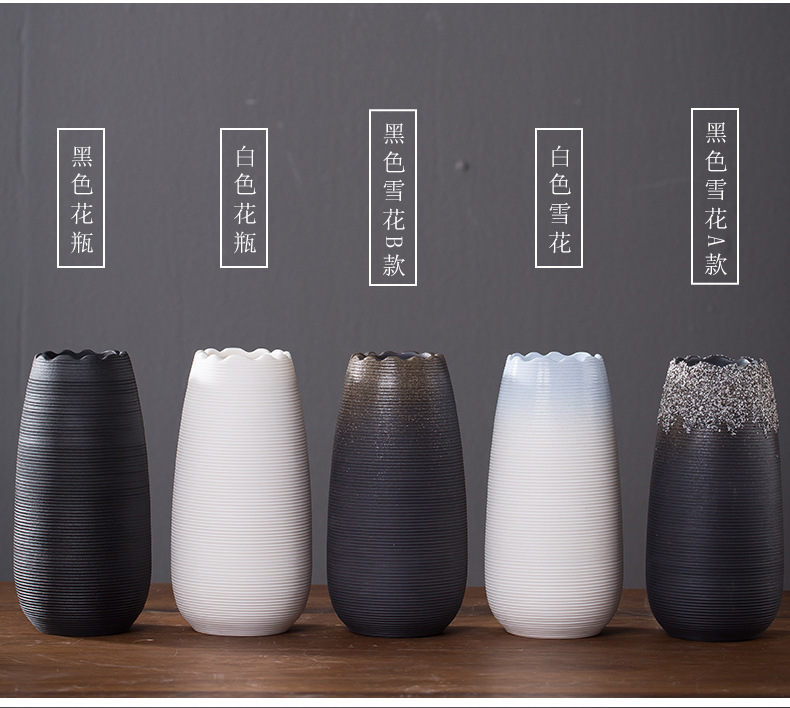 2025现代简约陶瓷插花花瓶创意拉丝复古黑白色干花器北欧家居装饰摆件花瓶陶瓷装饰家居摆件酒店用品简约花瓶摆件详情13