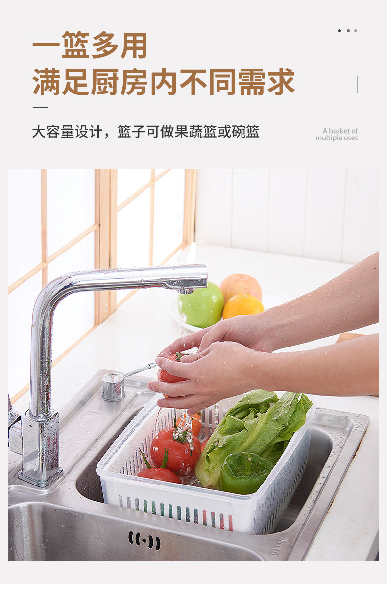厨房沥水保鲜盒长方形蔬菜水果海鲜肉类冰箱收纳盒带盖塑料保鲜盒详情6