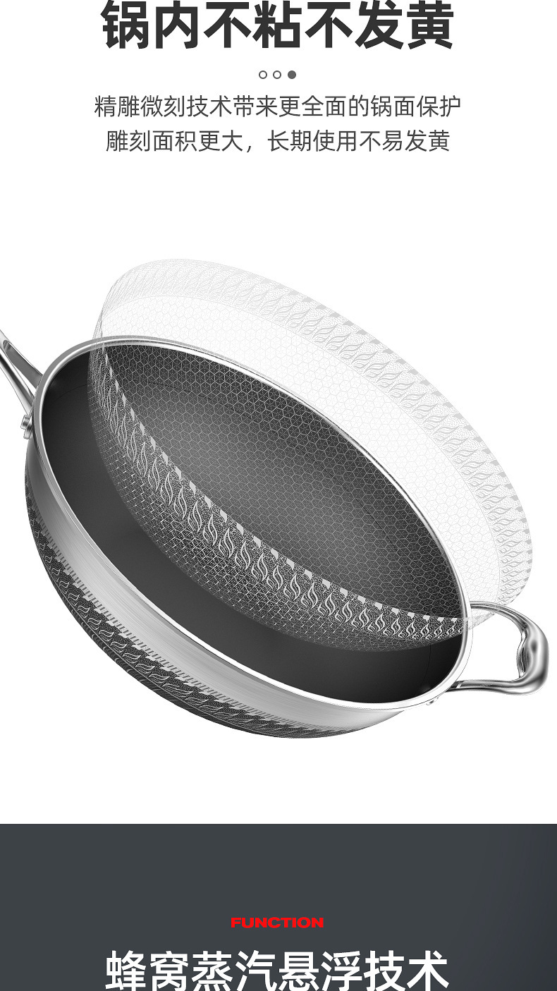 316L不锈钢炒锅双面蜂窝平底锅家用不沾炒菜锅燃气电磁炉通用锅具详情17