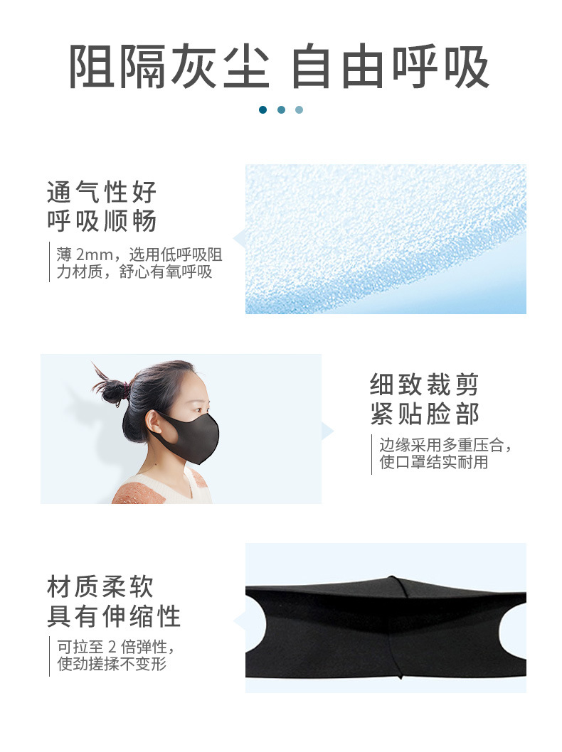 凹凸防尘口鼻罩透气儿童明星同款瘦脸可清洗黑色男女防护口罩现货详情10