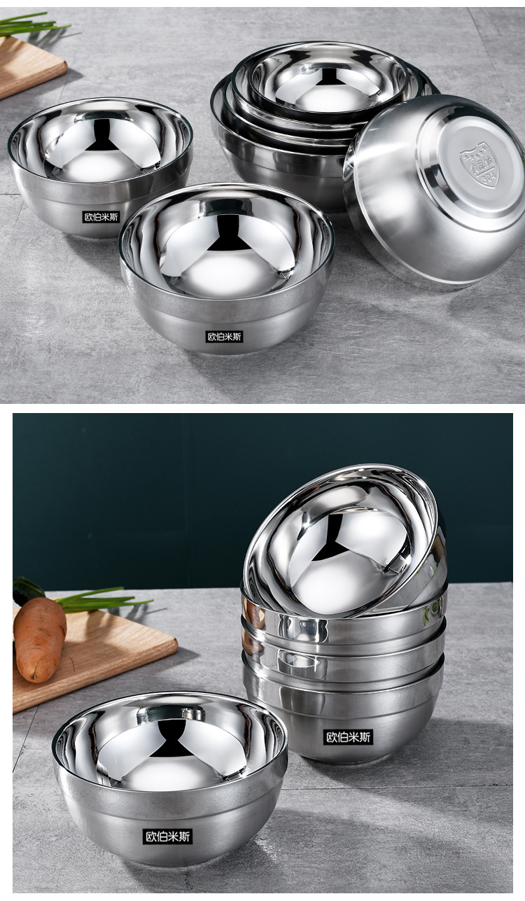 Oubomis 304 stainless steel bowl, double-layer heat-insulating bowl, anti-scald bowl, anti-drop platinum bowl, household soup bowl, instant noodle bowl pic 13
