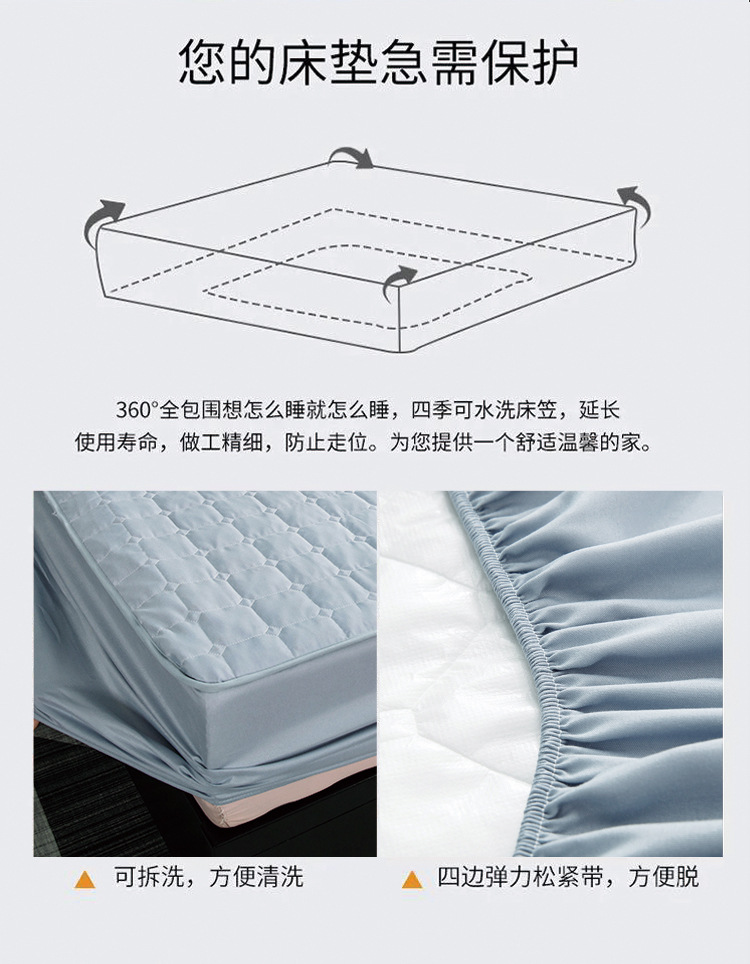 Cross-border Amazon frosted urine isolation pad mattress protective cover, washed cotton with cotton lining bed cover, full coverage waterproof bed cover pic 13