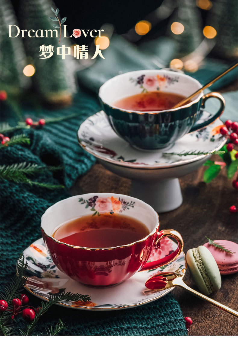 陶瓷新骨瓷欧式轻奢咖啡杯碟套装复古花茶拉花杯结婚送伴手礼盒详情2