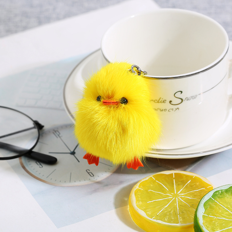 Ins真狐狸毛小黄鸭毛绒钥匙扣挂件女生包包钥匙挂饰（质量好）详情6