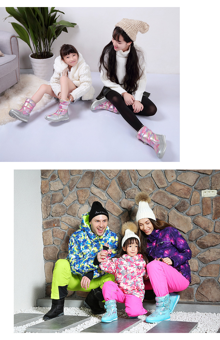 分销跨境魔术贴亲子儿童雪地靴防水防滑冬季中筒加绒加厚儿童冬鞋详情17