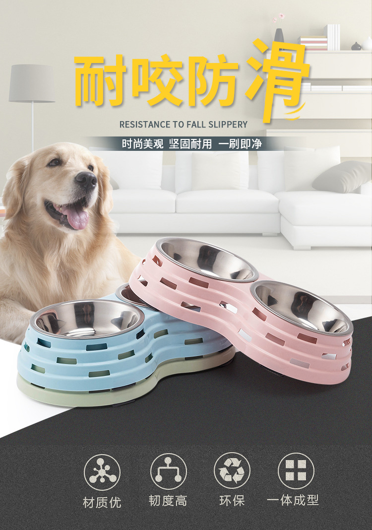 Pet bowl, hollowed-out Great Wall style pet food bowl and tableware, stainless steel bowl pic 1