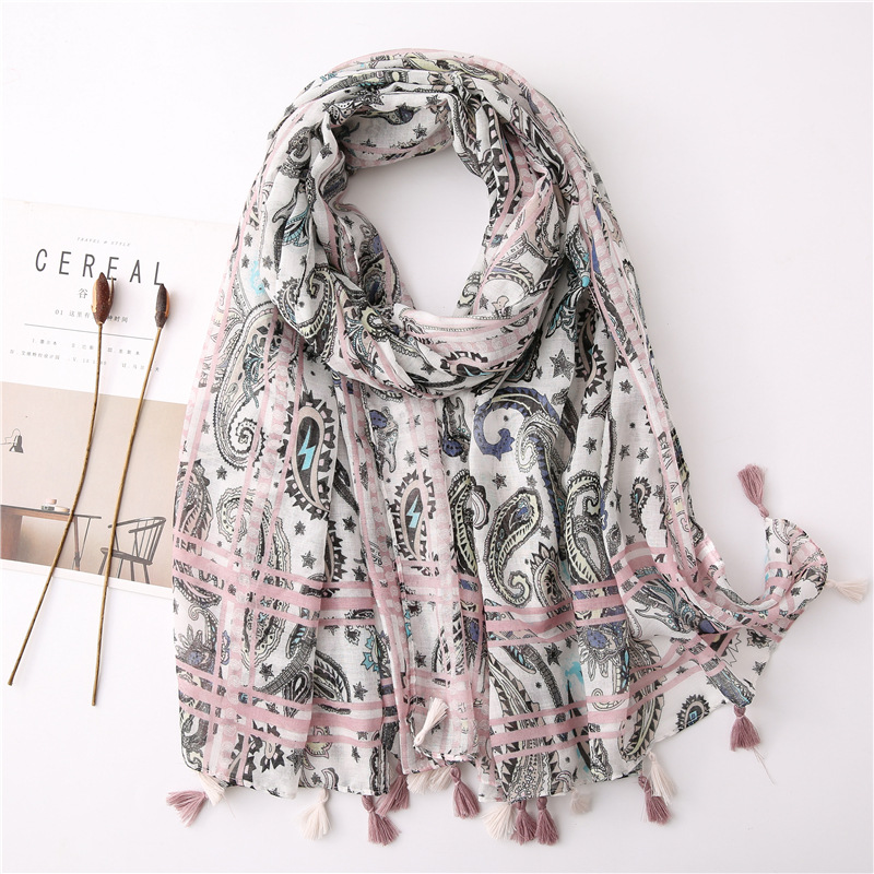 Japanese-style artistic and fresh cotton and linen scarf, retro patchwork Bohemian cashew print silk scarf, beautiful sun protection scarf, whisker, Korean cotton dense Bali gauze scarf shawl pic 25