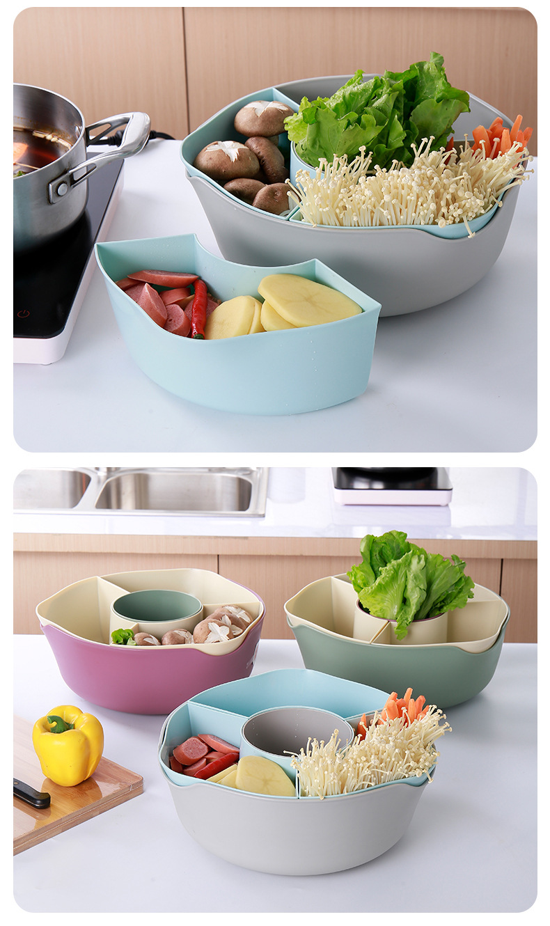 Glorious 0576 Hot Pot platter Draining Sieve, Plastic double-layer fruit and Vegetable platter, multi-compartment draining basket, one-piece consignment pic 10