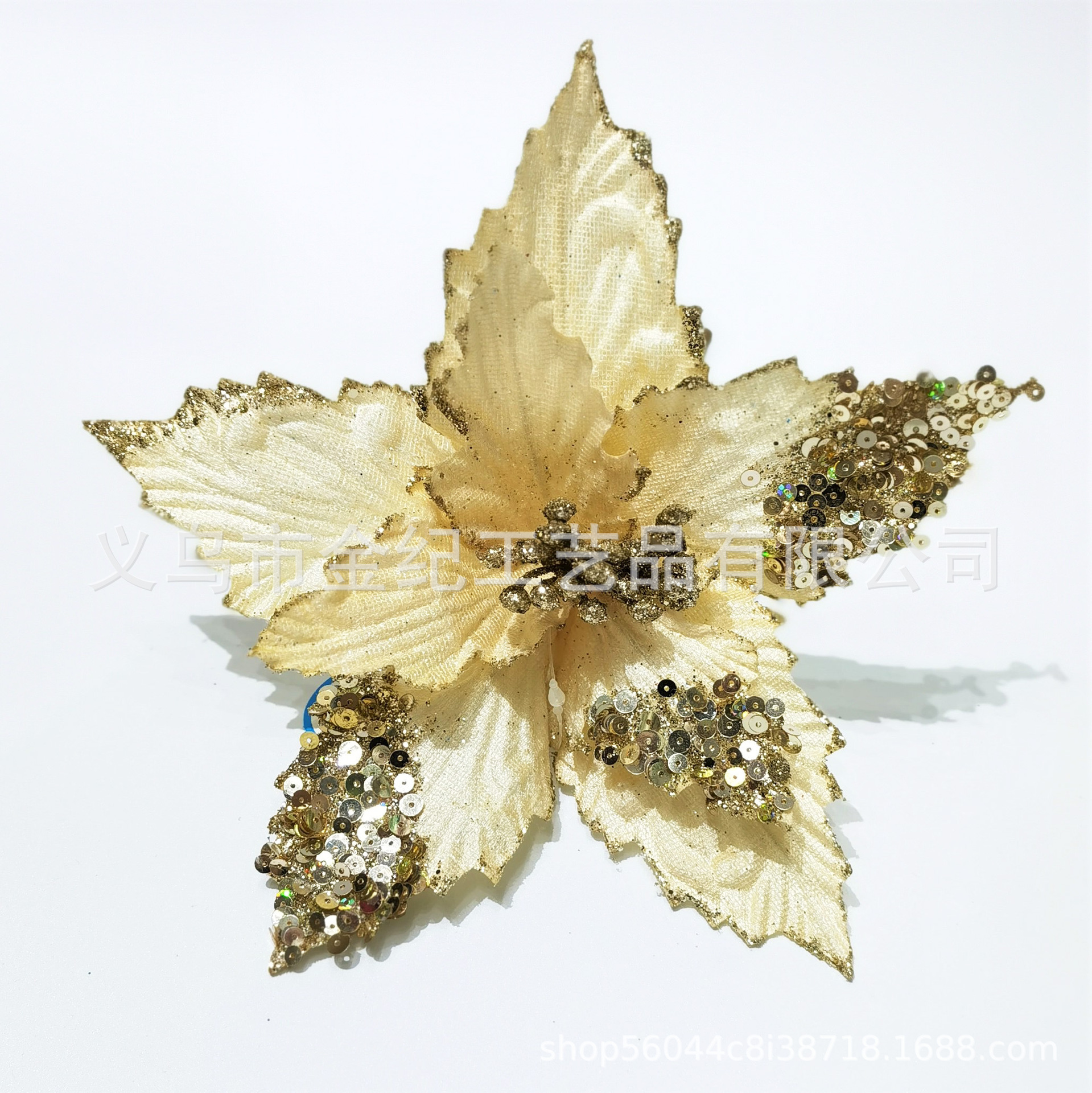 现货一品红金粉花圣诞节日装饰花 环藤条圣诞树装饰品 圣诞场景布置花饰 热销圣诞装饰品详情8