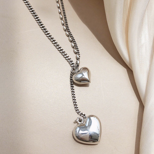 Dongdaemun s925 sterling silver heart-shaped necklace for women, light luxury, retro and simple collarbone chain, elegant and fashionable jewelry pic 6