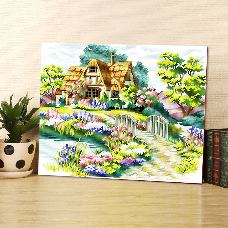 Framed beautiful home, cross-stitch, hand embroidery, thread embroidery, new style living room, bedroom, small house, simple embroidery, small paintings pic 1