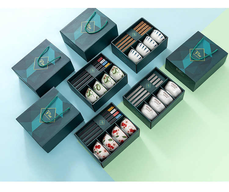 Opening promotion Ceramic bowl and chopstick set Event Gift Customization logo Casual Gift Japanese-style bowl and plate tableware set pic 18