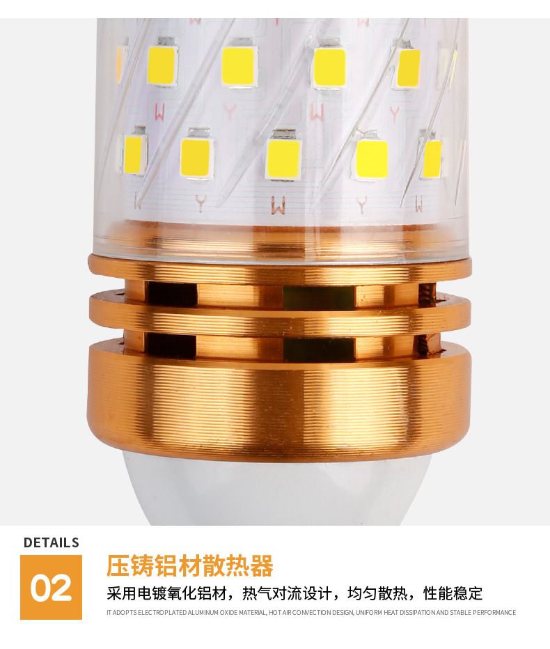 光头强led玉米灯灯泡E14E27螺口12W16W节能家用灯泡三色变光高亮详情17