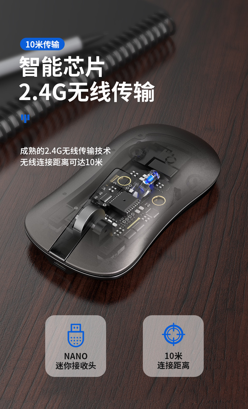 Cross-border aluminum alloy wireless mouse, rechargeable, silent thin notebook, desktop computer, wireless portable factory stock pic 7