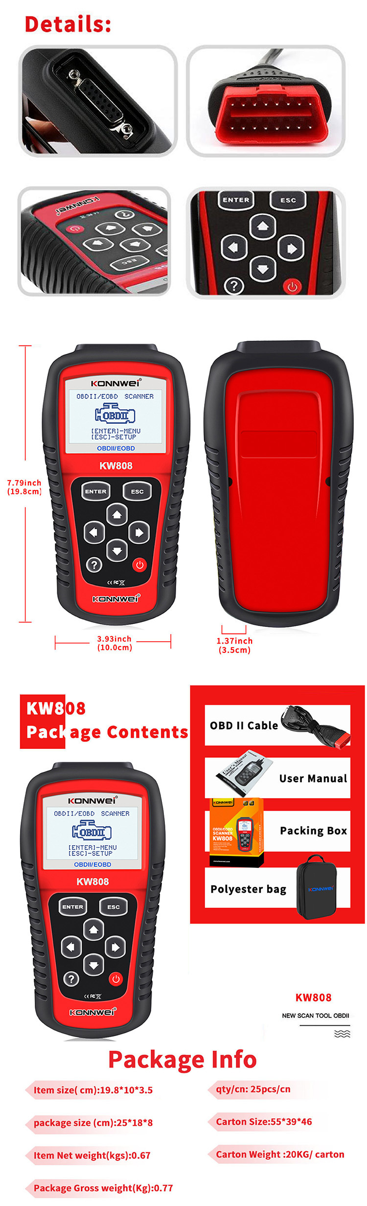 The ELM327OBD2AL519KW206 car fault diagnostic instrument, detector and scanner of the same model as MS509, KW808 pic 6