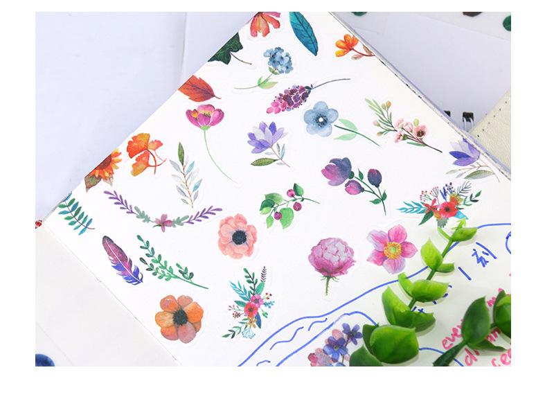 原创创意手账贴艳丽彩色花朵植物水彩清新素材和纸贴纸6张入详情10